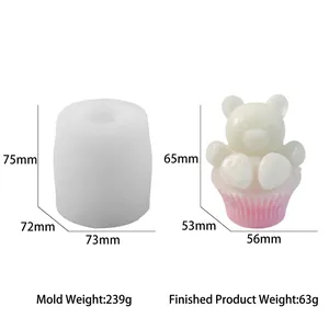 Moule en silicone ours muffin 3D pour bougies avec dimensions et détails de poids