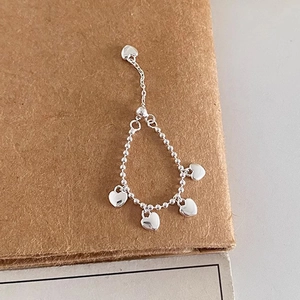 Anello Regolabile a Catena con Cuore in Argento Sterling S925 per Donna Minimalista Dolce Pendente a Cuore Gioielli di Moda