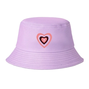 Cappello a secchiello lilla con stampa a triplo cuore in twill di cotone per donna
