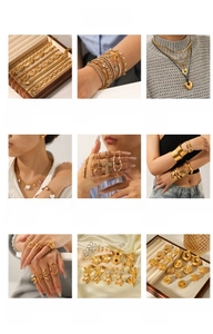 Detailed collection of 18K gold plated stainless steel necklaces and earrings set