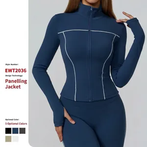 Women's Slim Fit Yoga Jacket Full Zip Brushed Athletic Workout Top with Thumbholes