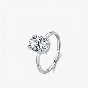925 Sterling Silver Ring Oval Cubic Zirconia 4-Prong Setting Minimalist Proposal Wedding Jewelry For Women
