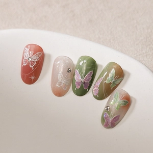 5D stereoscopic nail art stickers with butterfly patterns and rhinestones on porcelain