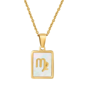 18K gold plated stainless steel necklace with rectangular white shell Virgo pendant