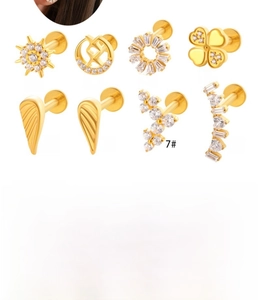 Detailed size chart of 1.2mm titanium alloy cartilage studs with clover and zircon designs