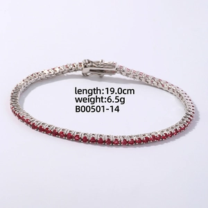 Close-up of a 19cm red zircon tennis bracelet with double safety clasp detail