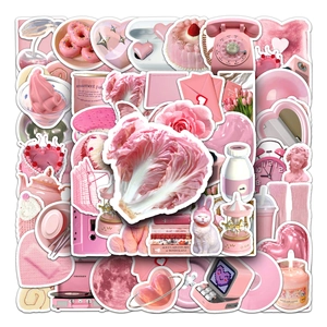 Set of 50 pink aesthetic waterproof DIY stickers for journals, luggage, and phone cases