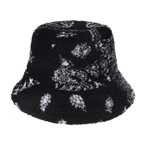 Winter paisley pattern faux shearling bucket hat with warm plush texture for men and women