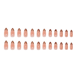 Faux ongles amande imprimé léopard marron français, effet brillant, lot de 24