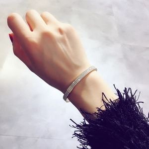 Elegante bracciale in acciaio al titanio argento con doppia fila di zirconi pavé
