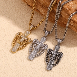Cross Pendant Necklace Stainless Steel 18K Gold Plated Rhinestone Hip Hop Fashion Accessory For Men Jewelry