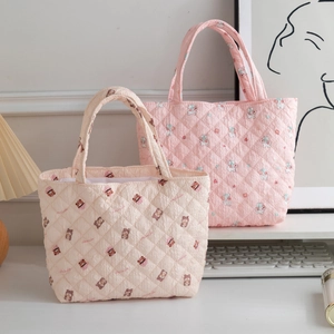 Quilted cotton tote bag with cute animal patterns for daily commuting and storage