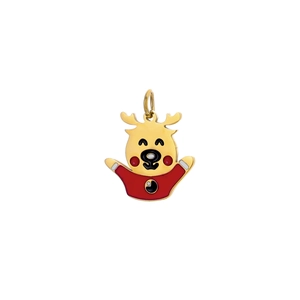 Christmas reindeer charm in golden metal with red enamel finish for DIY jewelry