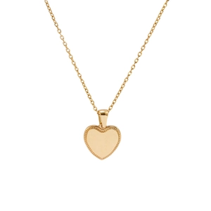Minimalist 18K gold plated stainless steel heart pendant necklace with beaded edge detail