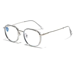 Silver round TR90 and metal frame glasses with anti-blue light and UV400 protection lenses