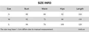 Detailed size chart for the backless V-neck mesh maxi dress including bust and waist info