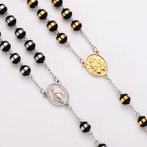 Rosary Necklace Cross Pendant 304 Stainless Steel Beaded Religious Prayer 18K Gold Plated Jewelry