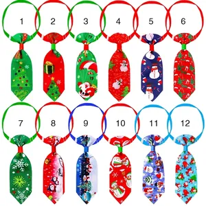 12-piece set of adjustable Christmas pet neckties with festive holiday patterns