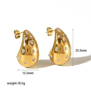Chunky 18k gold-plated teardrop stud earrings with sparkling rhinestones for women