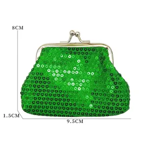 Mini borsa con paillettes verdi e chiusura a sfera in metallo per donne e bimbi 9.5x8cm