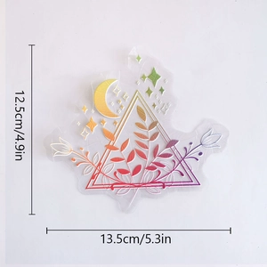 Holographic suncatcher window sticker with floral triangle design and size measurements