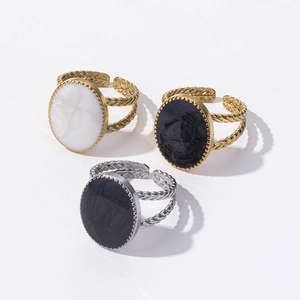 Three vintage 304 stainless steel open rings with round enamel inlay and twisted band