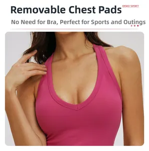 Detail showing the removable chest pads of the rose red high-stretch yoga sports bra