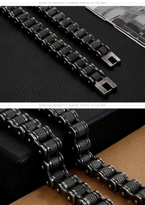 Macro view of stainless steel bicycle chain bracelet with textured knurled rollers