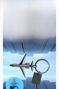 Close-up of aircraft keychain made of high-quality zinc alloy with aviation-style background