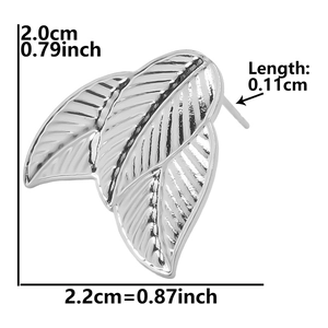 Detailed dimension guide showing height and width of leaf-shaped stainless steel earrings