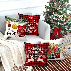 Christmas Gingerbread Man Cartoon Pattern Throw Pillow Covers Decorative Polyester Cushion Cases For Sofa Holiday Home Decor