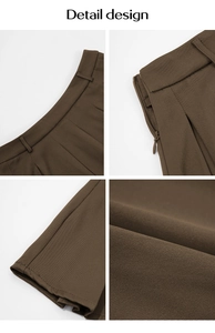 Detailontwerp van de taille, rits, zoom en geweven stof van de bruine rok in close-up