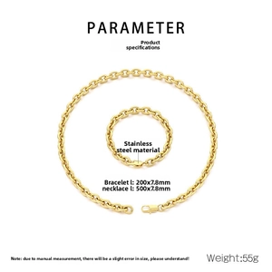 Detaillierte Maße für Edelstahl Halskette 500mm und Armband 200mm im Set in Gold