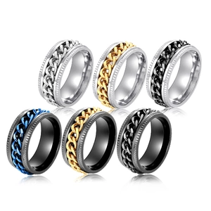 Stainless Steel Spinner Ring With Rotatable Cuban Chain Band Industrial Punk Style Hip Hop Jewelry For Men Unisex