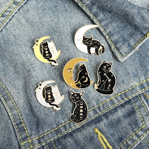 Black Cat Moon Enamel Pin Brooch Celestial Star Mystery Badge For Clothes Bag Accessories