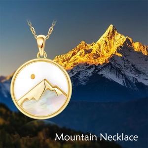 Mountain Pendant Necklace Stainless Steel Mother Of Artificial Pearl Shell Sun Faith Inspirational Jewelry For Women Gold Plated