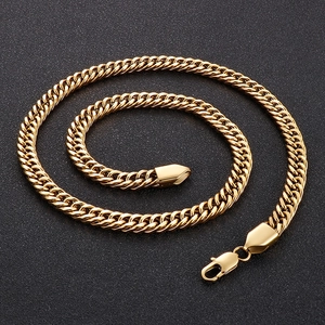 Polished golden stainless steel Cuban link chain necklace with secure lobster clasp