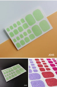 Detailed view of high-saturation glitter toe nail stickers in assorted vibrant colors