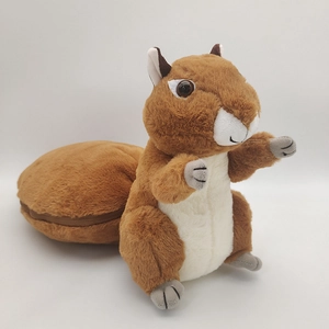 Detailed view of the large fluffy tail and soft plush texture of the squirrel toy