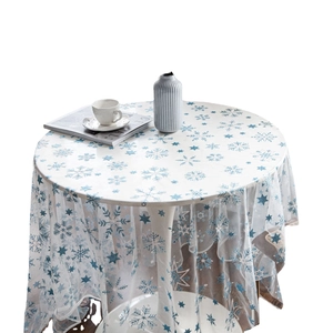 White lace round tablecloth with blue snowflake patterns for Christmas photography