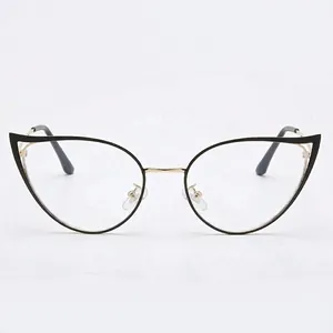 Fashionable black and gold cat-eye anti-blue light glasses with metal frame for women