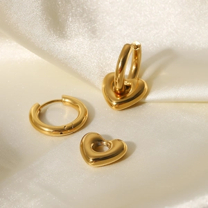 Boucles D'oreilles Créoles Coeur En Acier Inoxydable Plqué Or 14K Style INS Français Bijoux Minimalistes Femmes