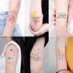 Temporary Tattoo Stickers Waterproof Colorful Hand Drawn Cartoon Style Body Art For Women Kids Long Lasting Cute Designs