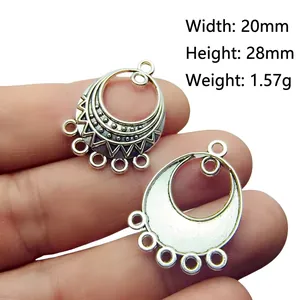 Macro shot of Tibetan silver alloy connector pendant for DIY earrings, size 20x28mm