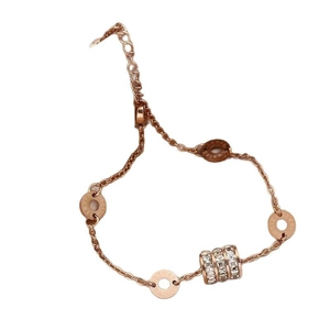 Double-layered rose gold titanium steel bracelet with butterfly charms and zircon cylinder