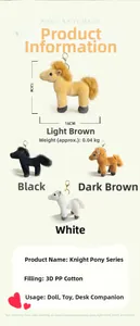 Tableau détaillé des tailles et couleurs pour porte-clés poney en peluche de 12cm en quatre tons