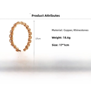 Detailed specs of geometric oval stretch bracelet in copper and sparkling rhinestones