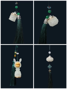Chinese style sandalwood sachet pendants with luminous stones and silk tassels