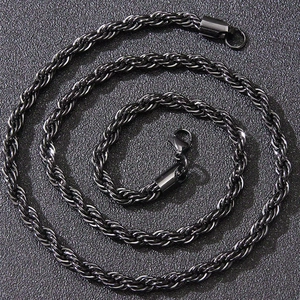 Men Stainless Steel Rope Chain Necklace Simple Hip Hop Twist Link Fashion Jewelry With Lobster Clasp