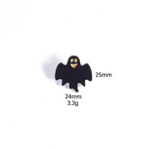 Detailed view of Halloween ghost enamel pin with 25mm height and 24mm width dimensions